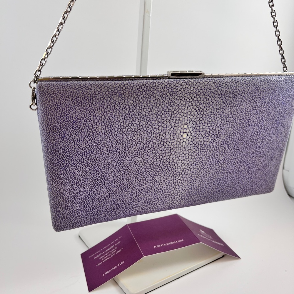 Judith Leiber Elegant Purple Clutch with Chain Stingray Skin
